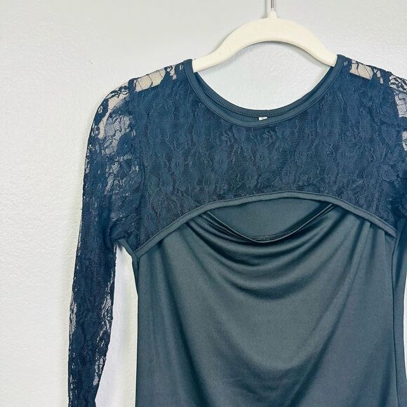 Unbranded Black Long Sleeve Lace Top Size S Mesh Sheer Gothic Stretch - Picture 2 of 7